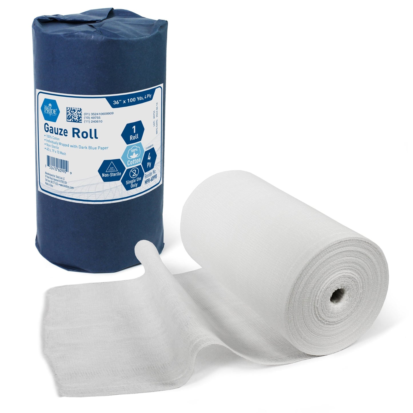 MedPride Gauze Roll 36"x100 Yds, 40s - 20x12 Mesh - 12 rolls/cs.