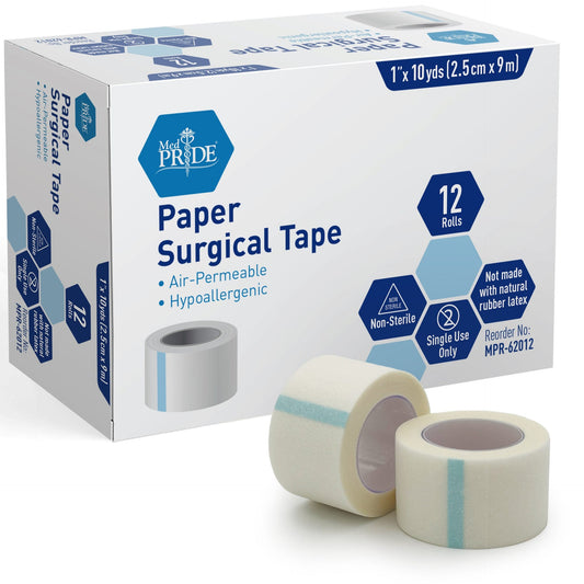 MedPride Paper Surgical Tape, 1" x 10 yds - 12/Box, Case of 12 (144 Count)