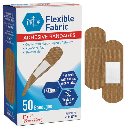 MedPride Sterile Fabric Adhesive Bandages, 1'' x 3" First Aid Bandages Coated with Hypoallergenic Adhesive & Non-Stick Pad - 100/Box, Case of 24 (2400 Count)