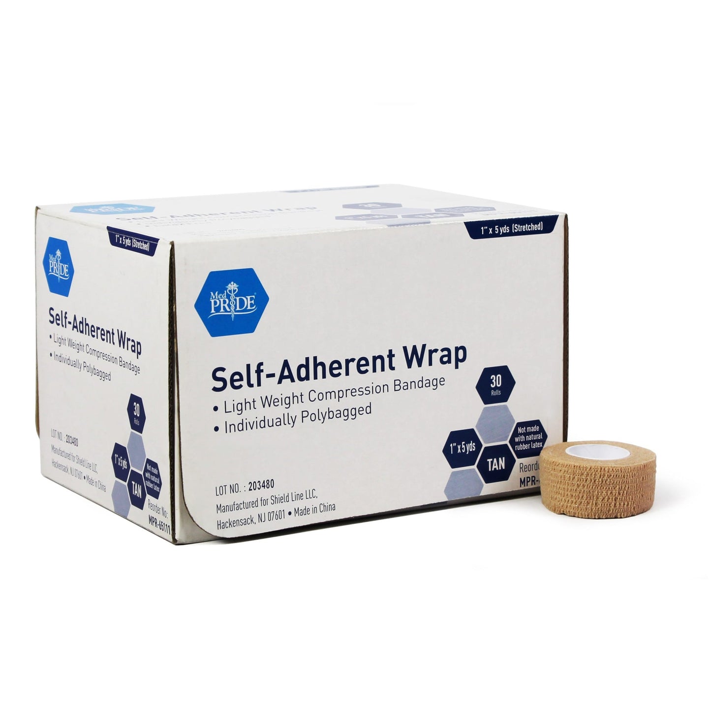Medpride Self-Adherent Wrap, 1" x 5 yds. - Tan - Latex Free - Case of 30