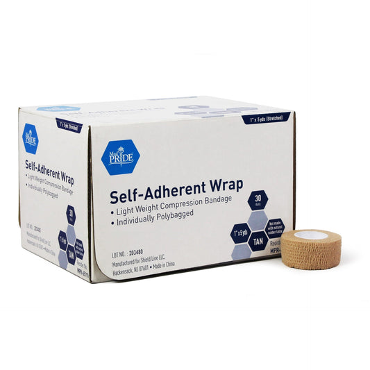 Medpride Self-Adherent Wrap, 1" x 5 yds. - Tan - Latex Free - Case of 30