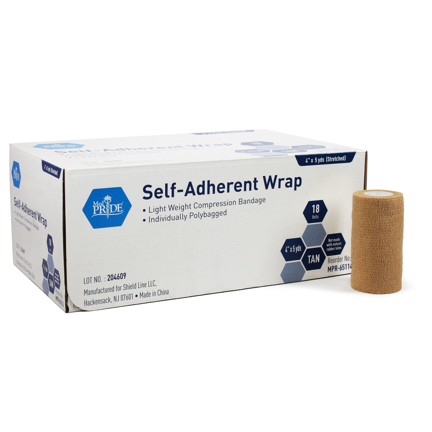 Medpride Self-Adherent Wrap, 4" x 5 yds. - Tan - Latex Free - 18/cs.