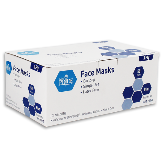 Med Pride Ear Loop Face Mask, Blue, 50/Box, Case of 12 (600 Count)