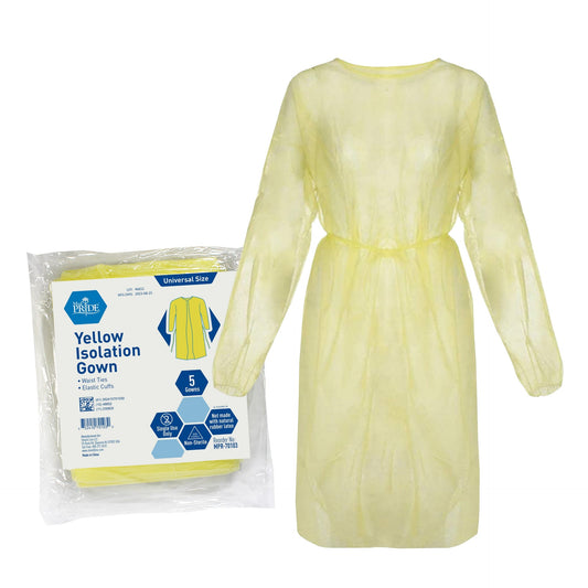 MedPride Standard Yellow Isolation Gown Universal Fit, Fluid Resistant - 5/Pack, Case of 10 (50 Count)