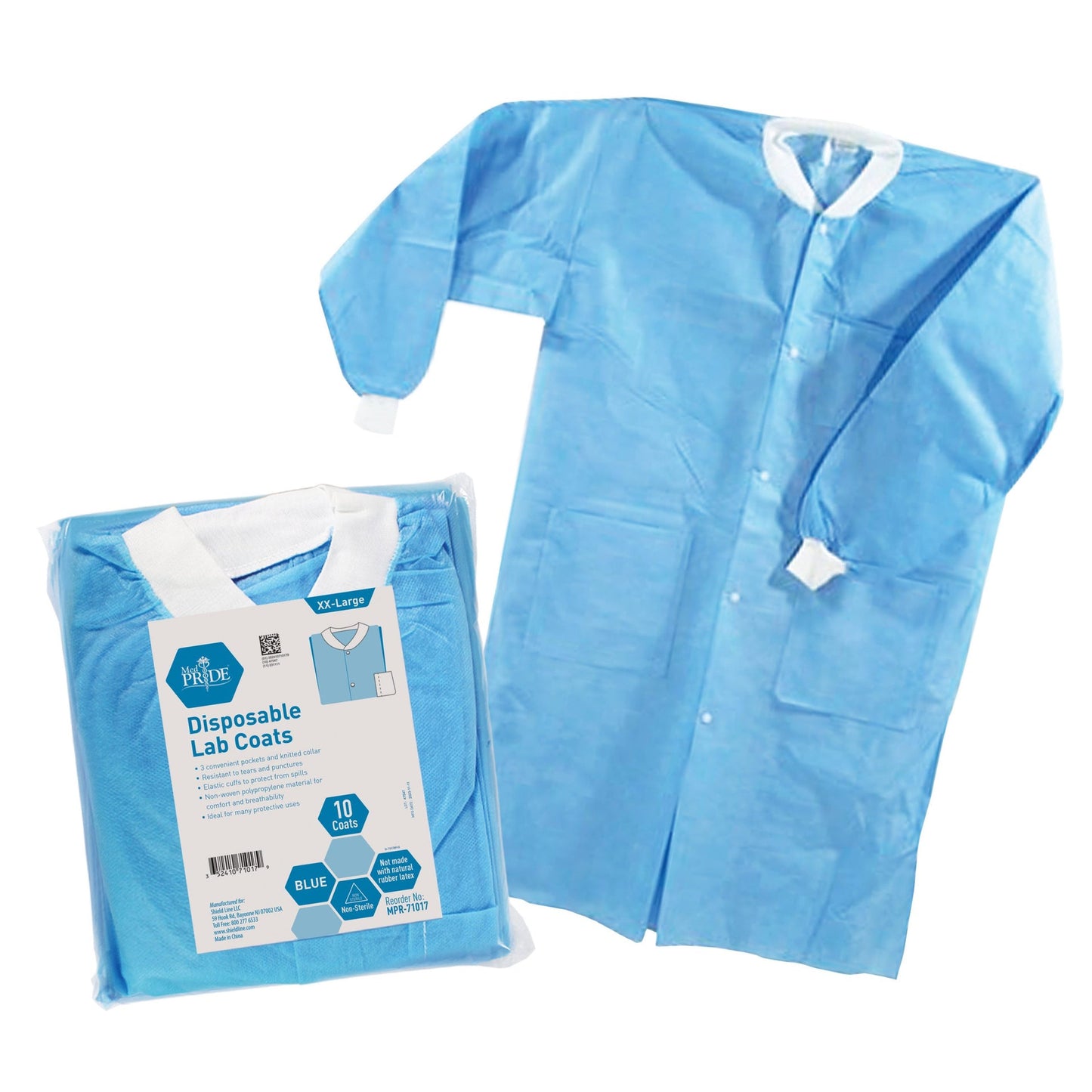 MedPride Lab Coat w/3 Pocket Knit Collar and Cuff - 10/Pack, Case of 3 (30 Count)