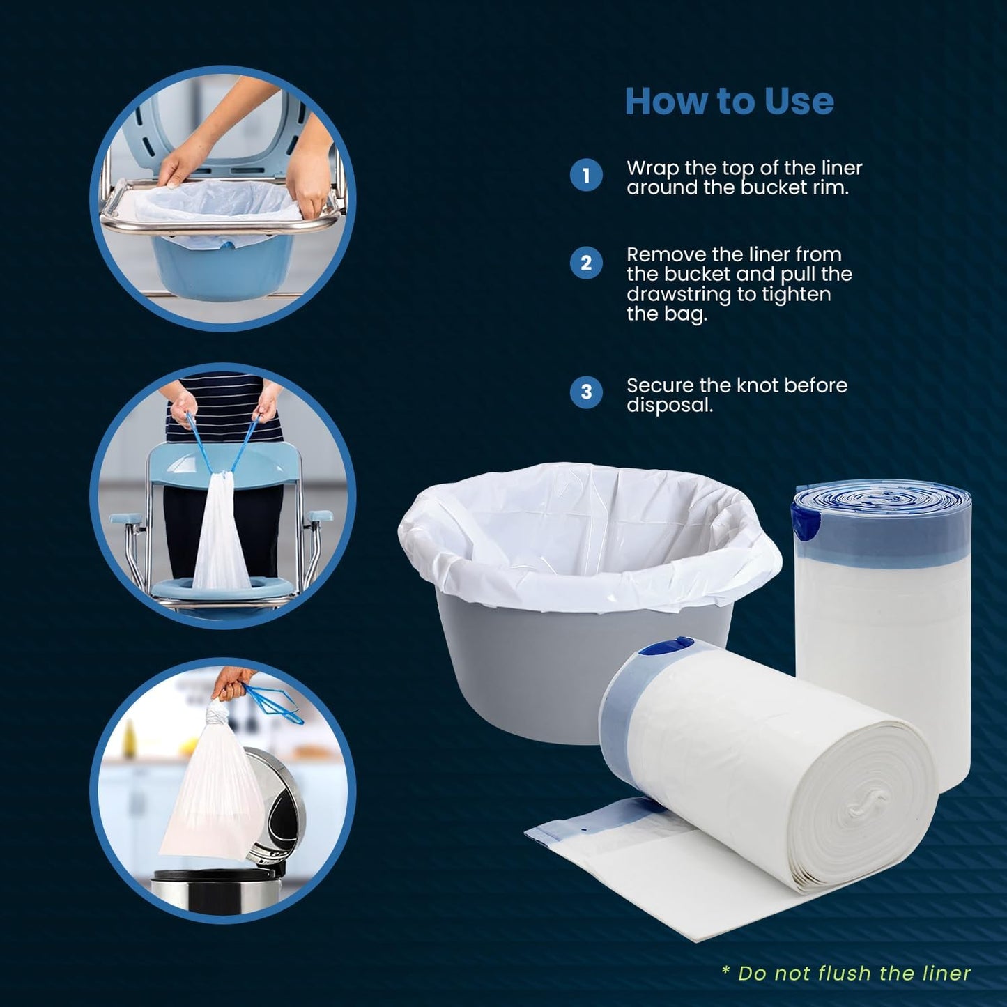 MedPride Disposable Commode Liner Bags with Absorbant Pads, Universal Size, 50 bags and pads  / Case of 12 (600 count)