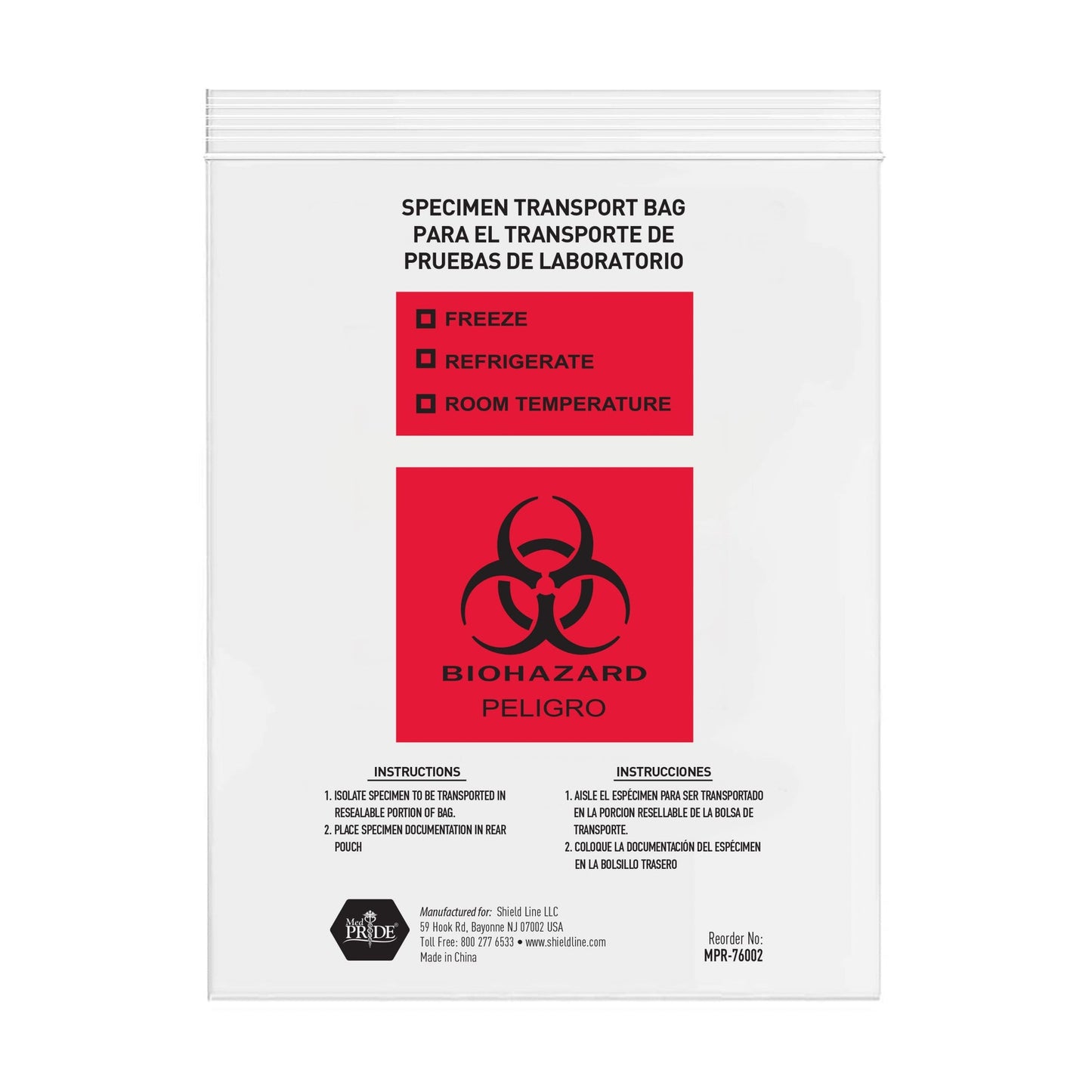 MedPride Biohazard Specimen Transport Bags, 100/pack, Case of 10 (1000 Count)