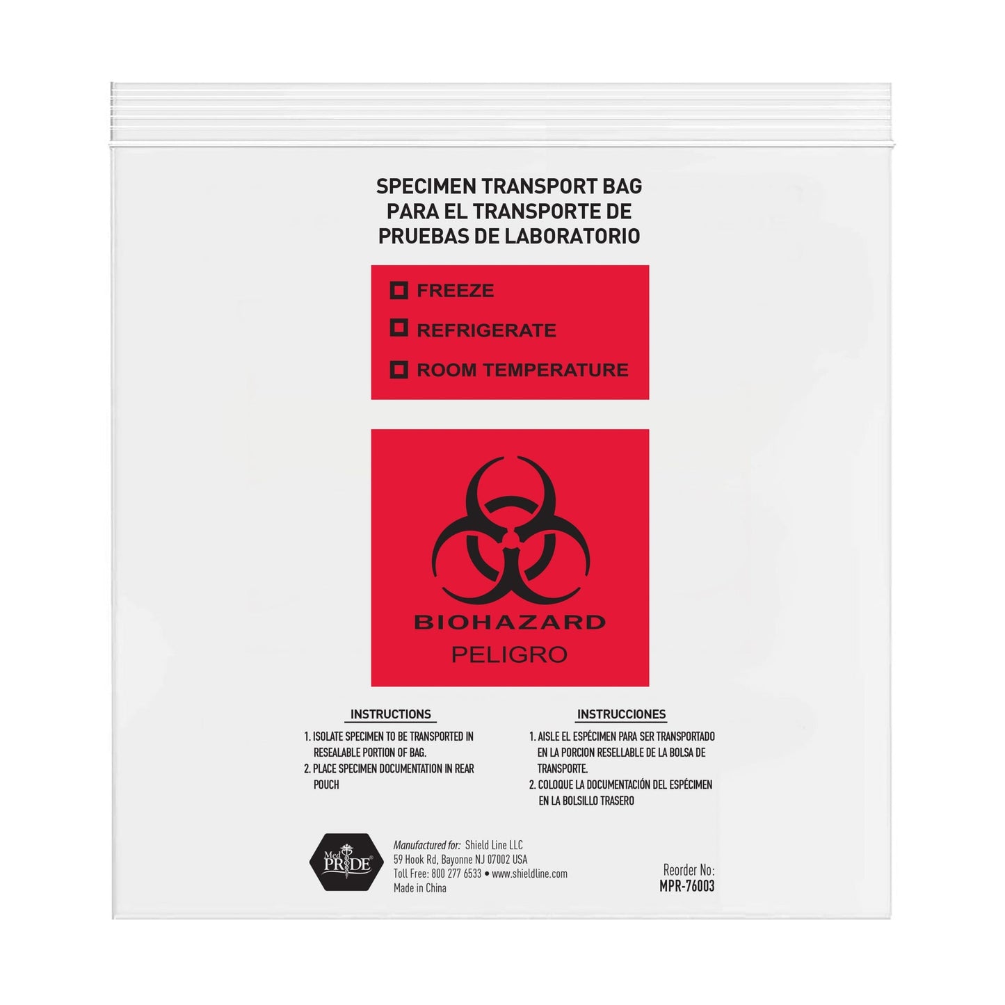 MedPride Biohazard Specimen Transport Bags, 100/pack, Case of 10 (1000 Count)