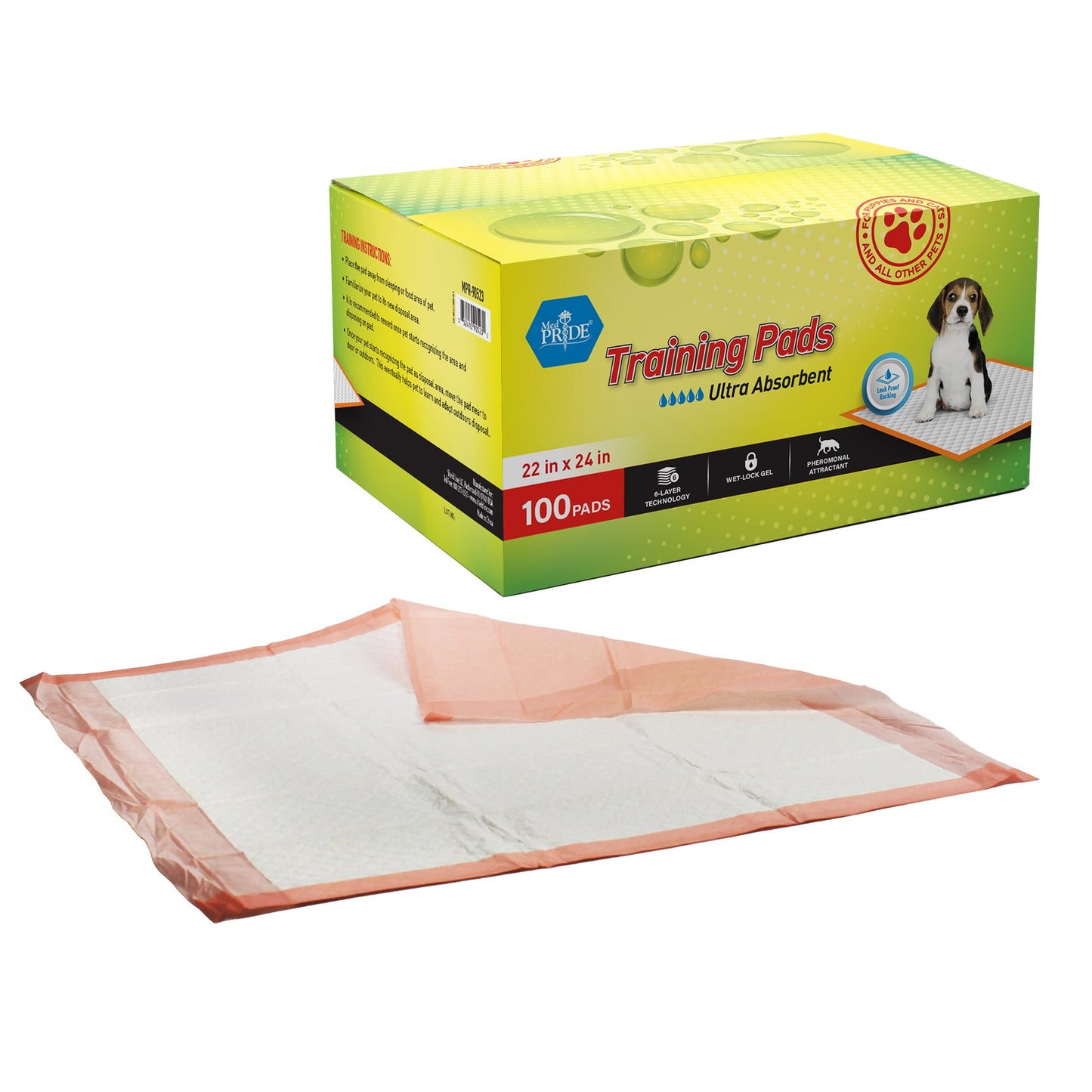 MedPride Pet Pads, 22" x 24" w/ pheromone, Ultra-Absorbent Puppy Potty Pee Pads With 6-Layer Technology (30 gram) -  100 Pads/Case