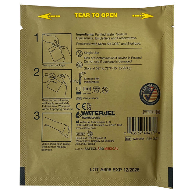 Water Jel Military Sterile Burn Dressing, HA - 4" x 4" (60 Dressings/Case)