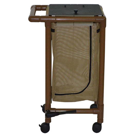 MJM International WT214-S-FP Wood Tone single hamper with mesh bag (23 gallon capacity), 3" twin casters, zipper opening, push / pull handle