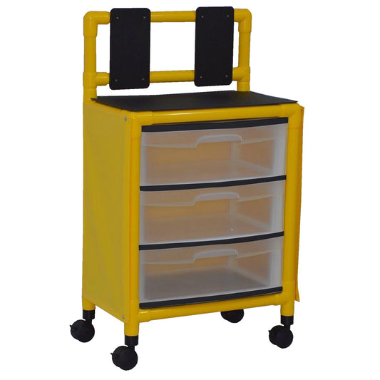 MJM International Y3U3D-ISO Yellow universal isolation cart with 3 slide out drawers, top writing shelf and mounted platform for glove box,internal drawer size: 19.125" W x 14" D x 6.5" H