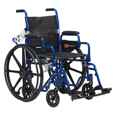 Dynarex DynaRide Convertible Wheelchair - 18" x 16" with Detachable Desk Armrests, Blue | 250 lb Weight Capacity
