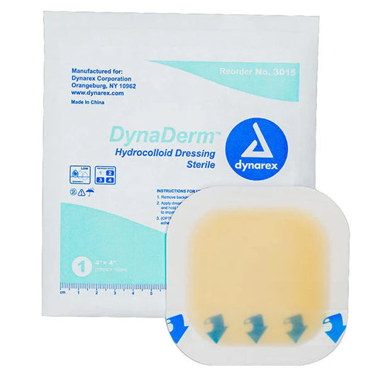 Dynarex DynaDerm - Hydrocolloid Dressing - Thin, 4" x 4", 10ea/bx, 12bxs/cs (120 Count)