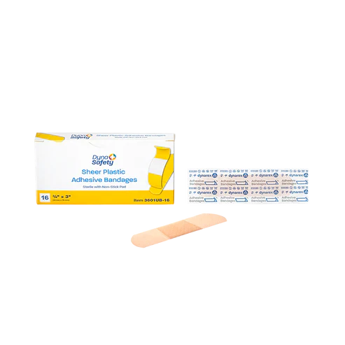 Dynarex Sheer Plastic Adhesive Bandages Sterile, 3/4" x 3"	- 16ea/bx, 100bxs/cs (1600 Count)