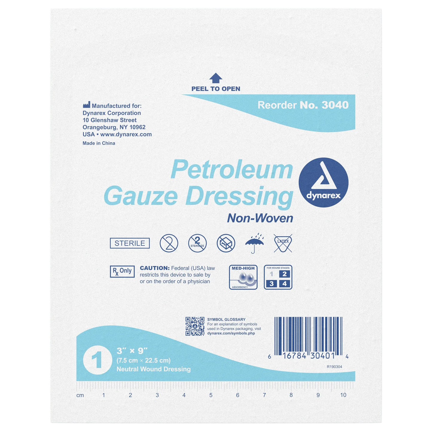 Dynarex Petroleum Gauze Dressing, 3" x 9"