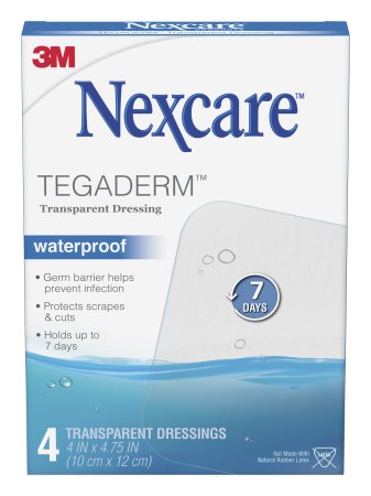 Nexcare™ Tegaderm™ Transparent Film Dressing Nexcare™ Tegaderm™ 4 X 4-3/4 Inch 2 Tab Delivery Rectangle Sterile