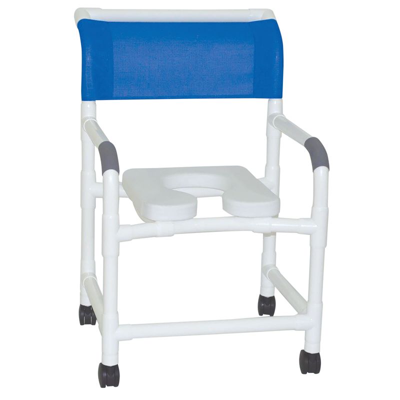 MJM International 122-3TW-SSDE Wide Shower Chair 22" Internal Width, 3" Twin Casters, Deluxe Elongated Open Front Soft Seat, 375 lbs Weight Capacity