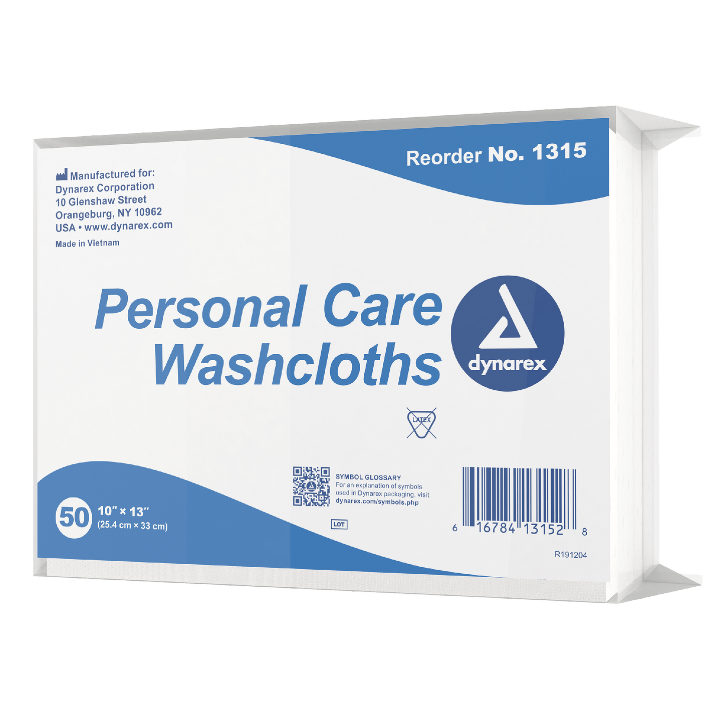 Dynarex Personal Care Washcloth - 50ea/bx, 10bxs/case (500 Count)
