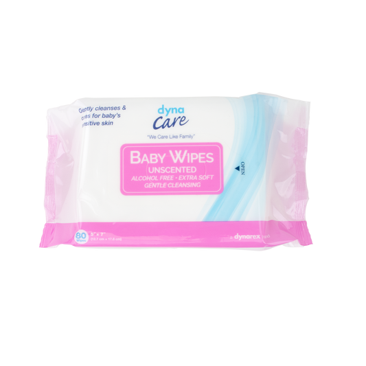 DynaCare Baby Wipes unscented w/ Resealable Label, 5" x 7", 24pks/case (1920 Count)