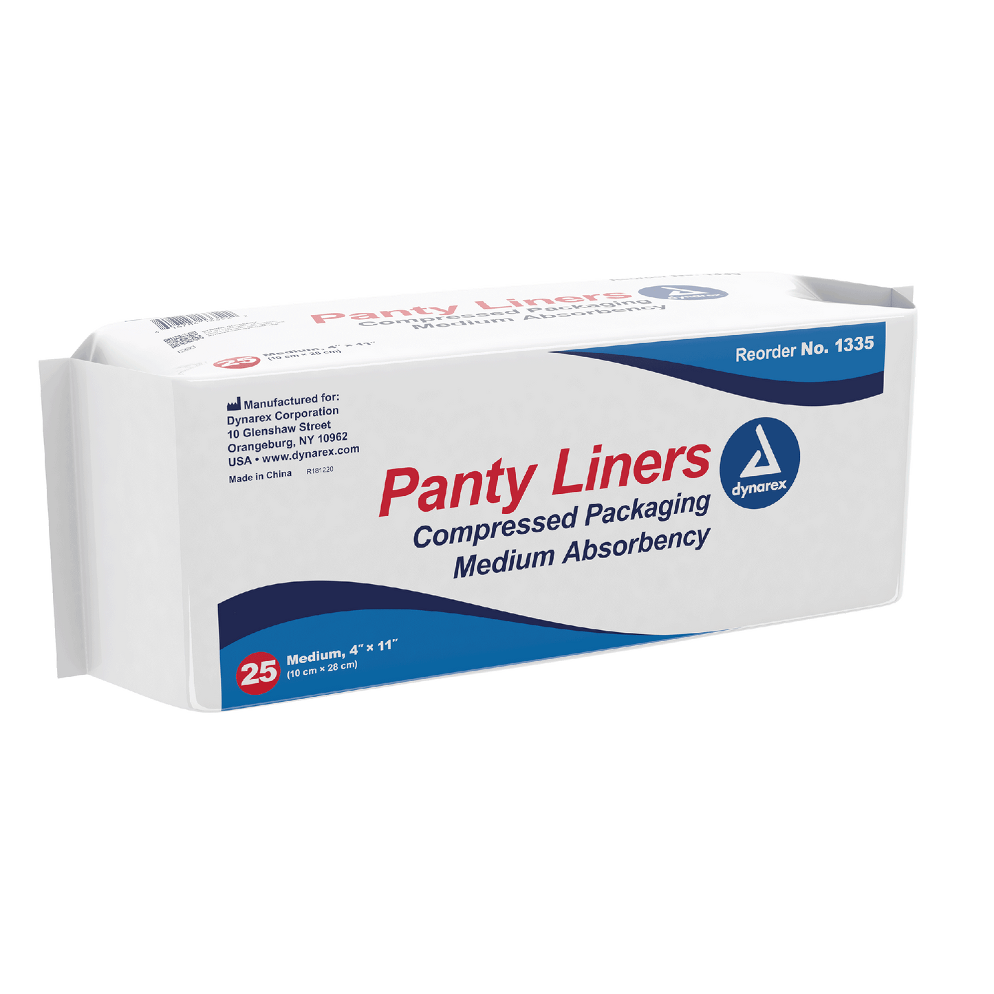 Dynacare Panty Liners, Sq End w/ Adhesive Tab, 4" x 11", 10/25/cs
