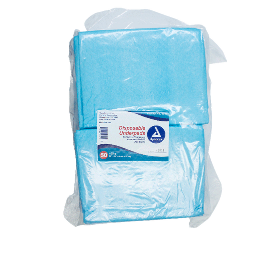 Dynarex Disposable Underpads w/ Polymer, 30" x 30" (105 g), 50ea/bag, 2bags/case (100 Count)