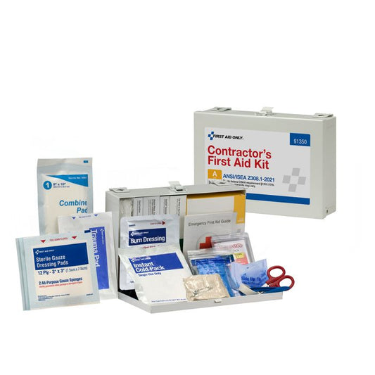 First Aid Only 25 Person ANSI A Contractor Metal First Aid Kit, ANSI 2021 Compliant