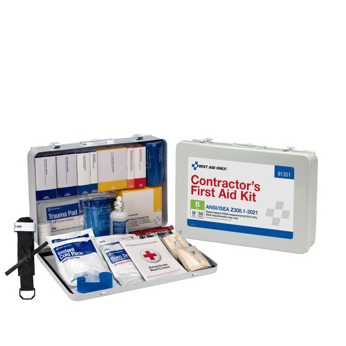 First Aid Only 50 Person ANSI B Contractor Metal First Aid Kit, ANSI 2021 Compliant