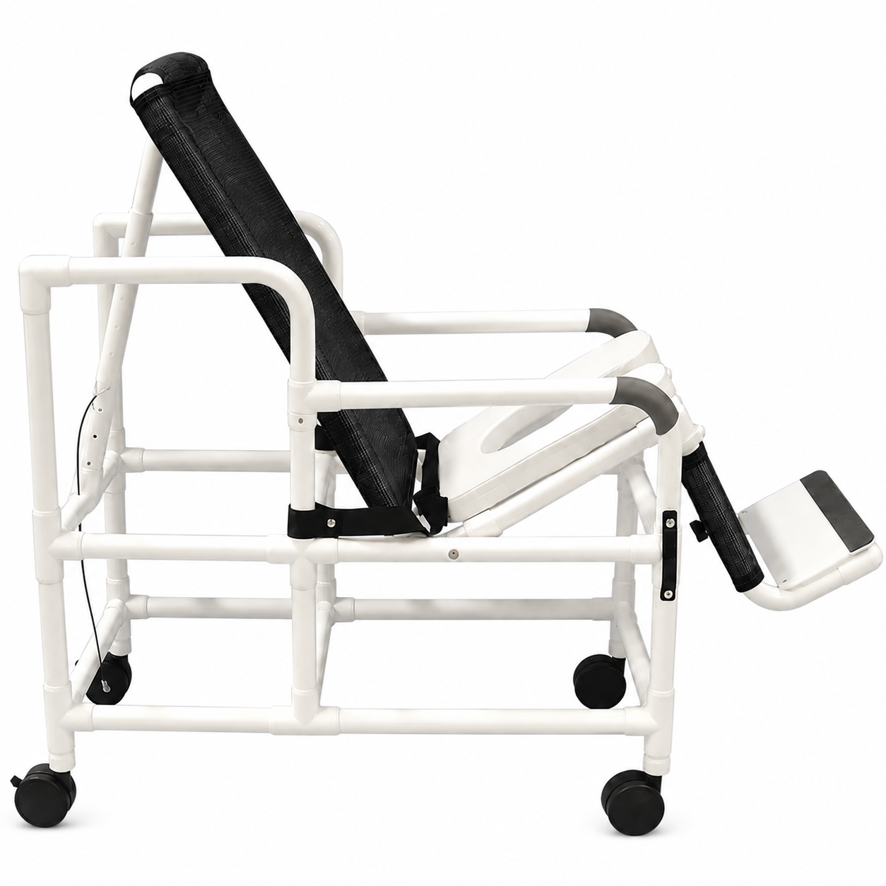 MJM International 193-TIS Tilt "N" Space Shower Chair With Open Front Soft Seat, Buckle Safety Belt, Double Drop Arms, 250 Lbs Weight Capacity