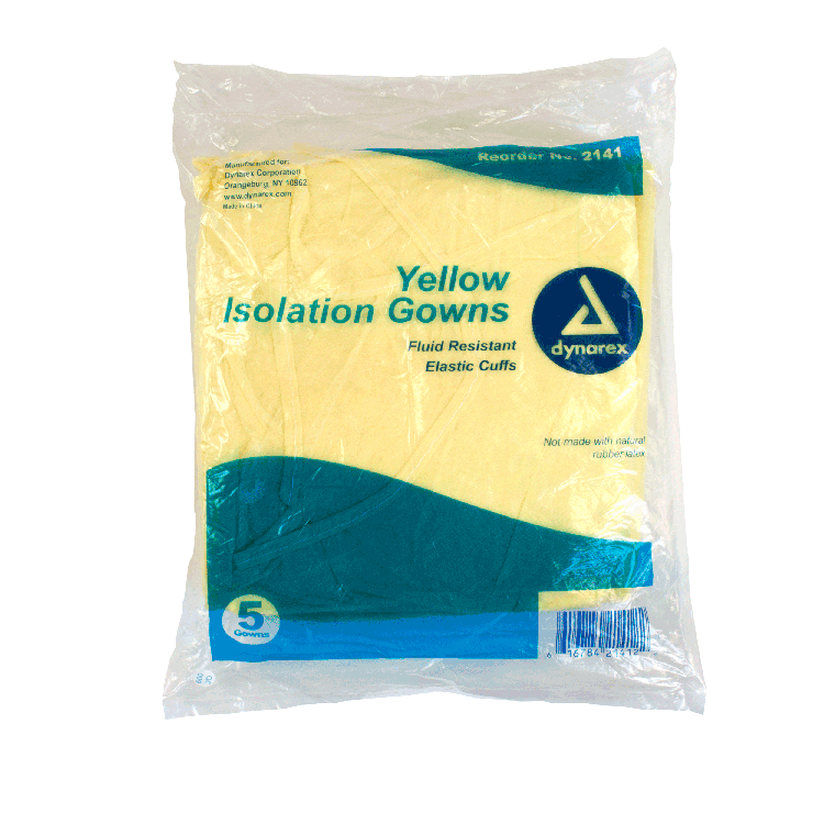 Dynarex Isolation Gown Fluid Resistant, Universal, Yellow, 10/5/cs