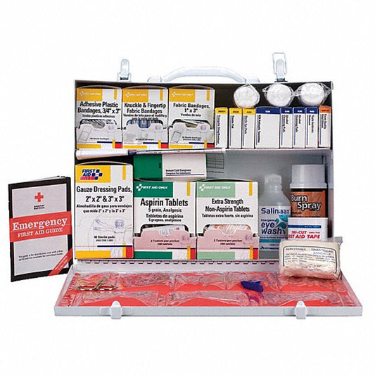 First Aid Only 2 Shelf industrial station, 516 piece, metal cabinet w/ 8 pocket vinyl liner