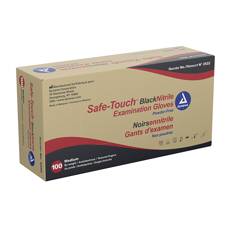 Dynarex Safe-Touch Black Nitrile Exam Gloves, Large, Powder-Free, Black, 10/100/cs