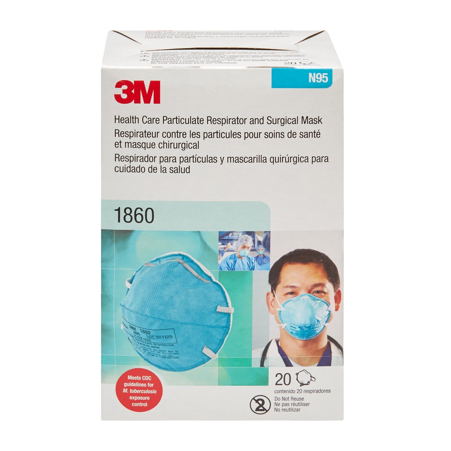 3M 120pcs 1860 Particulate Respirator N95 Face Mask with Fluid Resistance, Regular Size