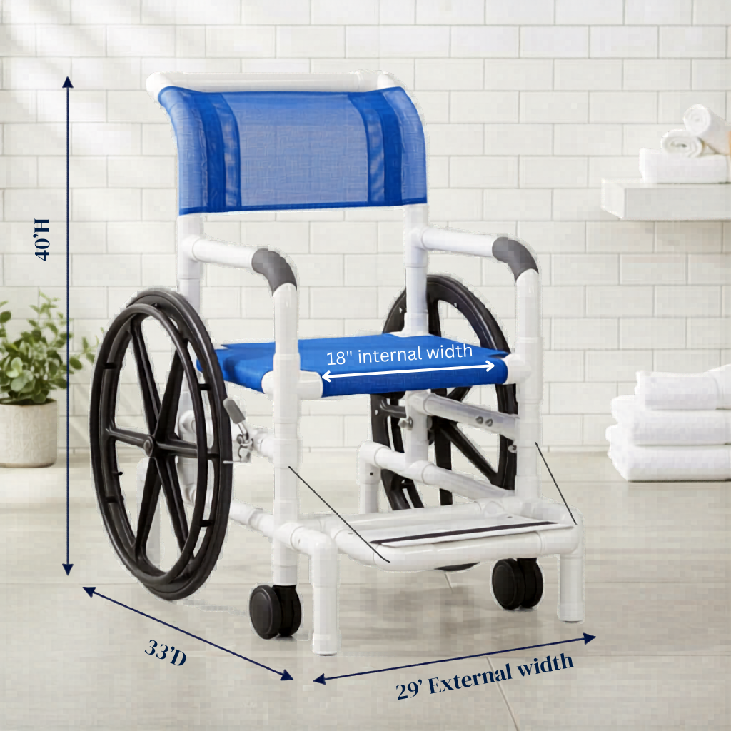 MJM International 130-18-24W-SL Self-Propelled Aquatic / Rehab Shower Transport Chair 18" Internal Width 250 Lbs Weight Capacity