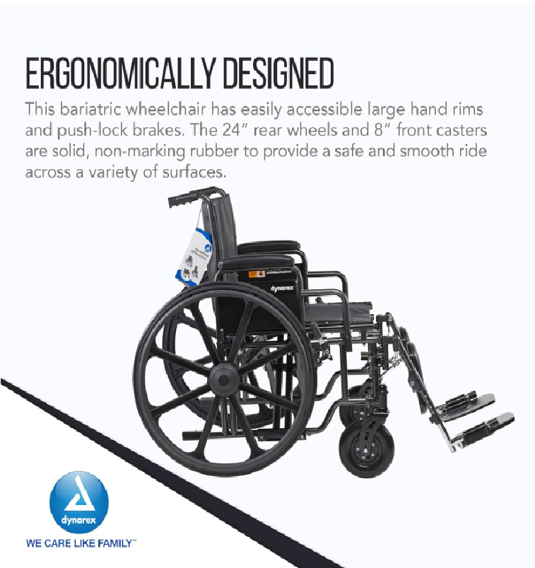 Dynarex Bari+Max Bariatric Wheelchair with Desk Arm Elevating Leg Rest, Silver Vein | 500 lb Weight Capacity