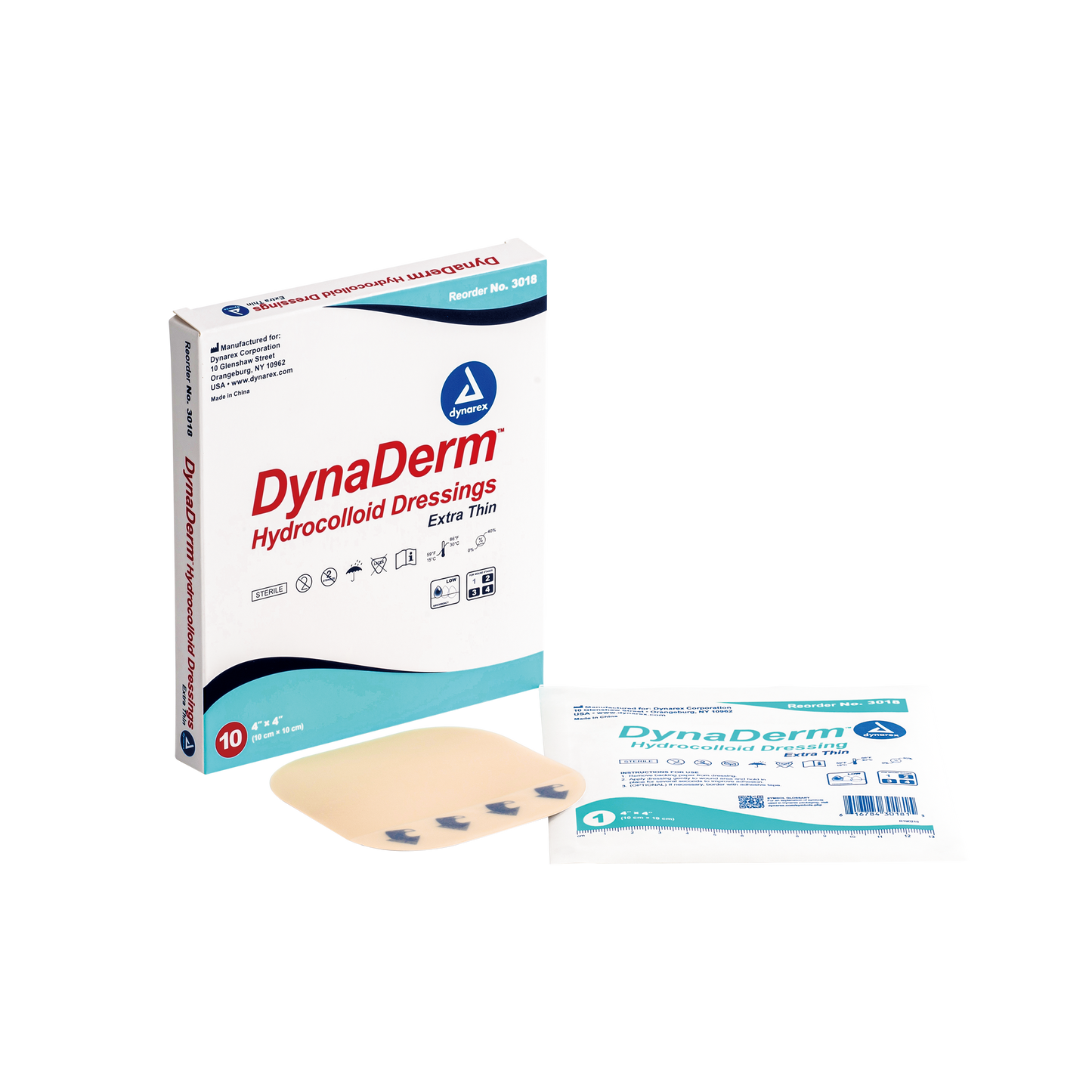 DynaDerm™ DynaDerm - Hydrocolloid Dressing - Extra Thin, 4" x 4", 12/10/cs