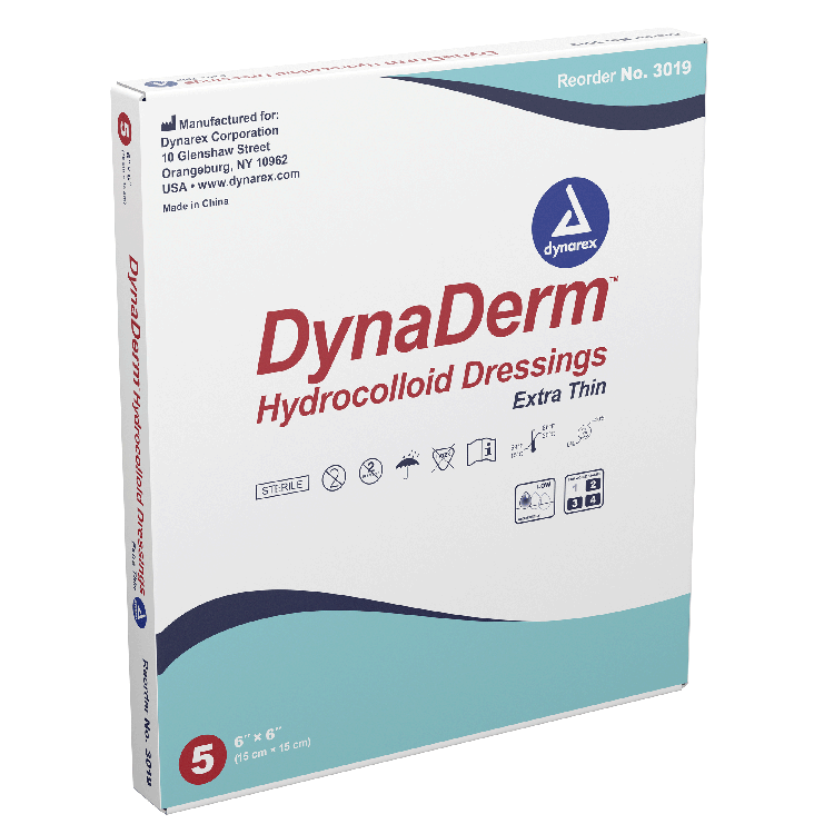 DynaDerm™ DynaDerm - Hydrocolloid Dressing - Extra Thin, 6" x 6", 12/5/cs