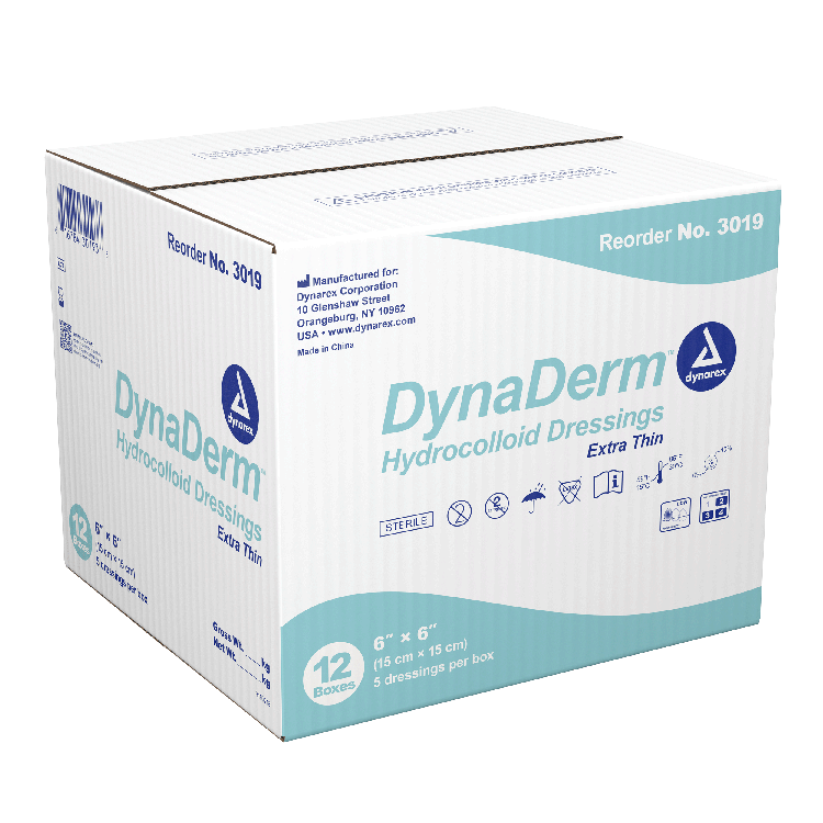 DynaDerm™ DynaDerm - Hydrocolloid Dressing - Extra Thin, 6" x 6", 12/5/cs