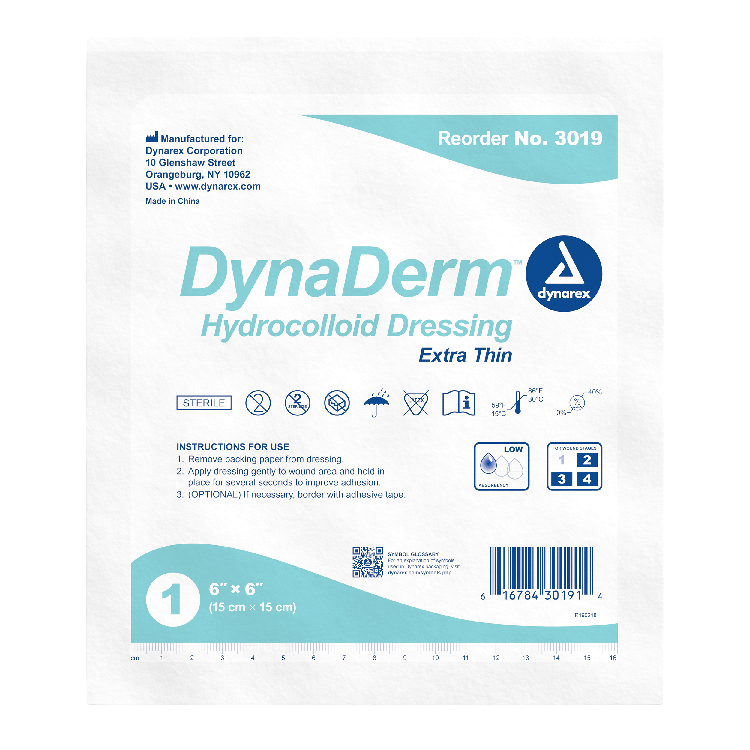 DynaDerm™ DynaDerm - Hydrocolloid Dressing - Extra Thin, 6" x 6", 12/5/cs