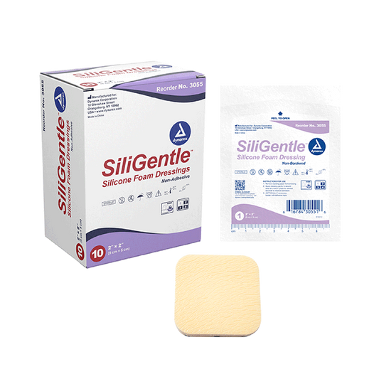 Dynarex SiliGentle - Non-Adhesive Silicone Foam Dressing, 2" x 2", 12/10/cs