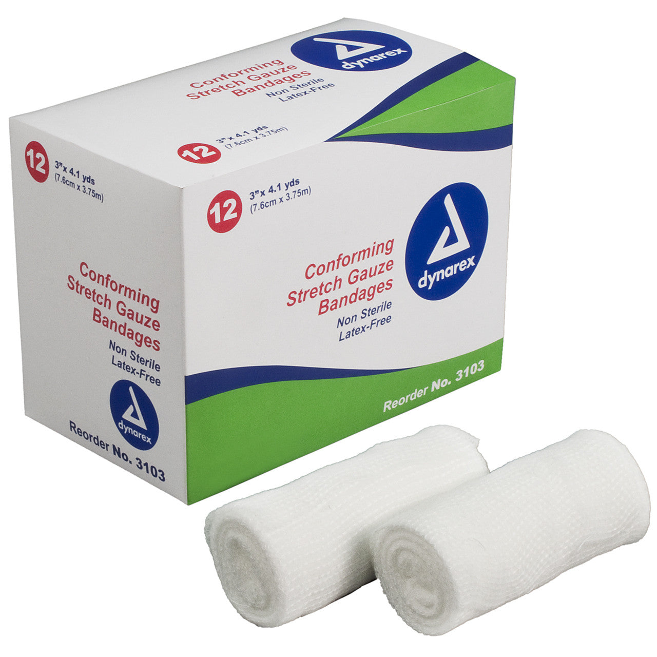 Dynarex Stretch Gauze Bandage Roll, 12ea/bx 8bxs/cs (96 Count)