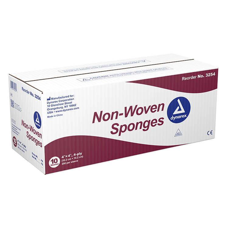 Dynarex Non-Woven Sponge, 4" x 4" 4 Ply   200ea/bx, 10bxs/cs (2000 Count)