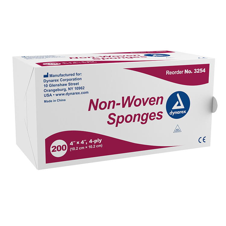Dynarex Non-Woven Sponge, 4" x 4" 4 Ply   200ea/bx, 10bxs/cs (2000 Count)