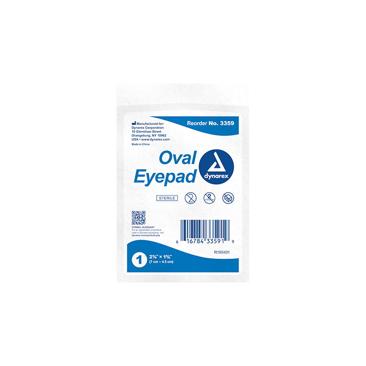 Dynarex Oval Eye Pads - Sterile, 2 5/8" x 1 5/8", Bulk/1000/cs