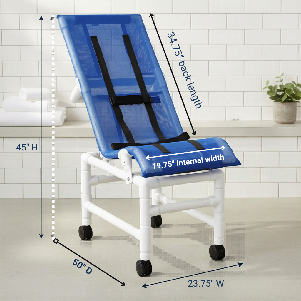 MJM International 191-XLC Reclining bath / shower chair (X-LARGE), with base & casters, 225 lbs weight capacity