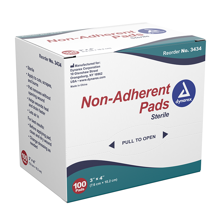 Dynarex Non-Adherent Pads - Sterile, 3" x 4", 12/100/cs