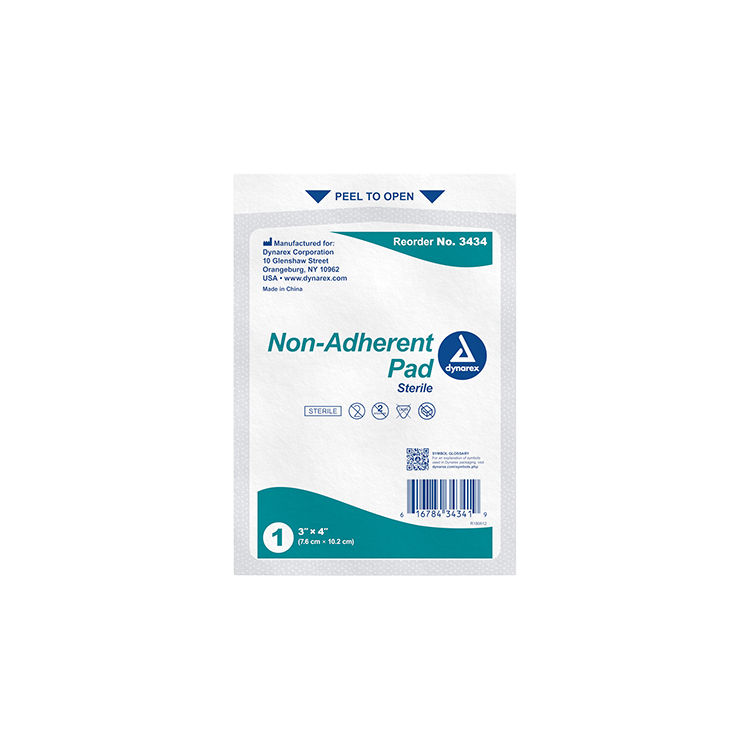 Dynarex Non-Adherent Pads - Sterile, 3" x 4", 12/100/cs