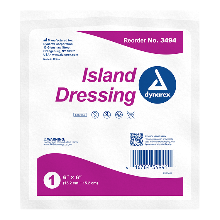 Dynarex Island Dressing Sterile, 6" x 6", 6/25/cs