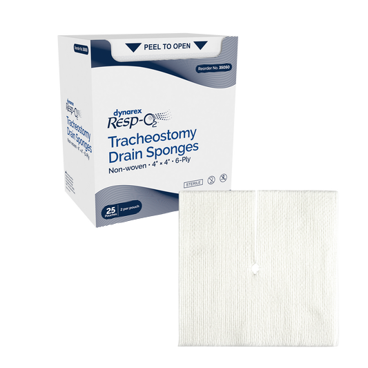 Dynarex Tracheostomy Sterile Drain Sponge Non-Woven - 4"x4" 2's, 6-Ply, 25/box, Case of 12 (600 Count)