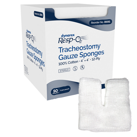Dynarex Tracheostomy Sterile Drain Sponges - Gauze Sponges, 100% Cotton 4"x4" 2's, 12-Ply (600 Count)